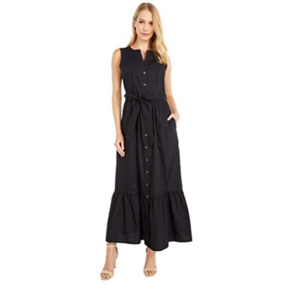 Calvin Klein button front long dress belted size 8.